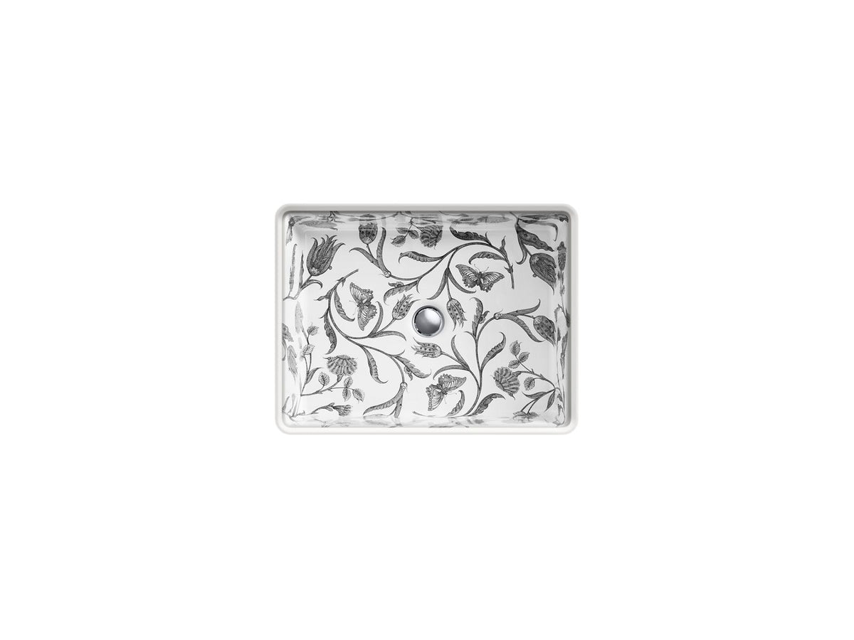 KOHLER K-14275-BT-0 Botanical Study Kathryn 19-3/4" Rectangular Undermount Bathroom Sink, No Overflow - Botanical Study