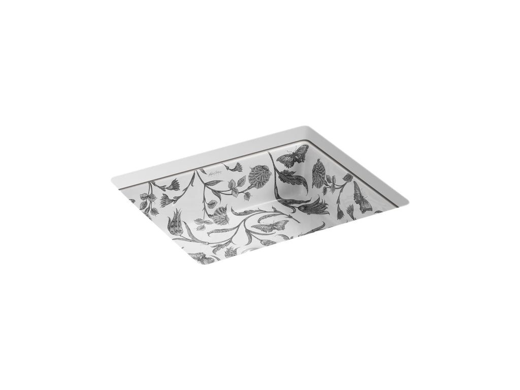 KOHLER K-14275-BT-0 Botanical Study Kathryn 19-3/4" Rectangular Undermount Bathroom Sink, No Overflow - Botanical Study