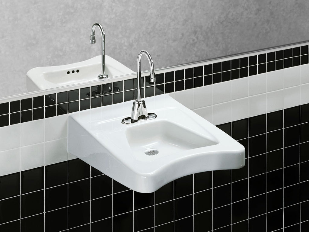 KOHLER K-12636-0 Morningside 20" X 27" Mount/Concealed Arm Carrier Wheelchair Bathroom Sink With 4" Centerset Faucet Holes - White