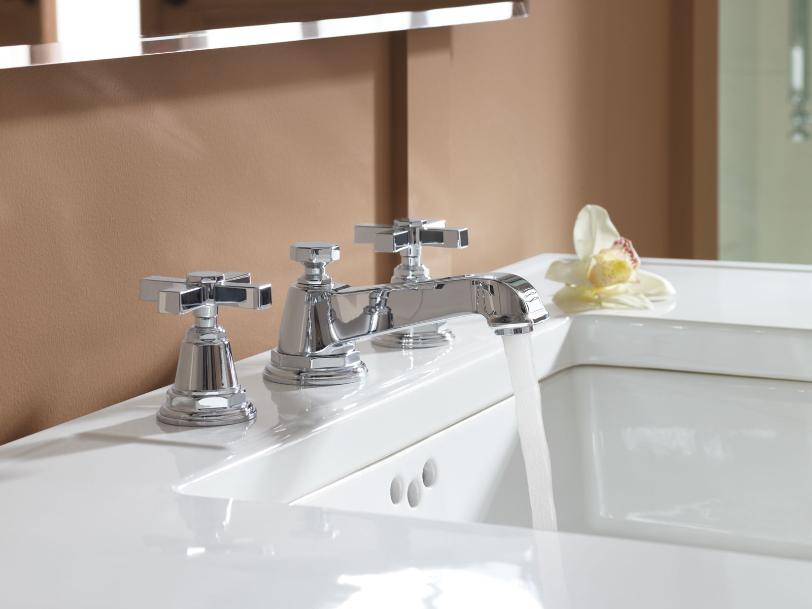KOHLER K-13132-3A-CP Pinstripe Pure Widespread Bathroom Sink Faucet With Cross Handles, 1.2 Gpm - Polished Chrome