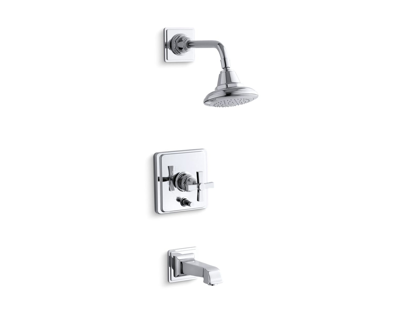 KOHLER K-T13133-3A-CP Pinstripe Pure Rite-Temp bath and shower trim kit with push-button diverter and cross handle, 2.5 gpm - Polished Chrome