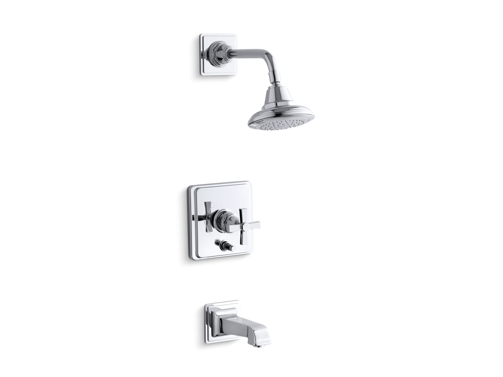 KOHLER K-T13133-3A-SN Pinstripe Pure Rite-Temp Bath And Shower Trim Kit With Push-Button Diverter And Cross Handle, 2.5 Gpm - Vibrant Polished Nickel