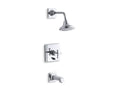 KOHLER K-T13133-3A-CP Pinstripe Pure Rite-Temp Bath And Shower Trim Kit With Push-Button Diverter And Cross Handle, 2.5 Gpm - Polished Chrome