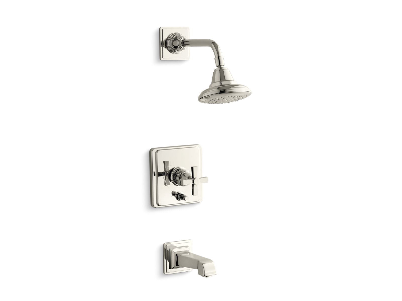 KOHLER K-T13133-3A-SN Pinstripe Pure Rite-Temp Bath And Shower Trim Kit With Push-Button Diverter And Cross Handle, 2.5 Gpm - Vibrant Polished Nickel