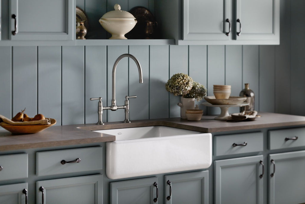 KOHLER K-6487-7 Whitehaven 29-3/4" Undermount Single-Bowl Farmhouse Kitchen Sink - Black Black