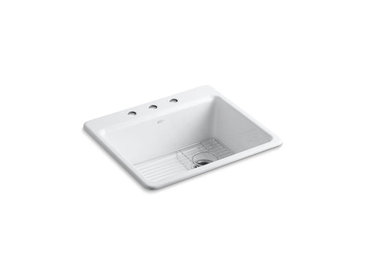 KOHLER K-5872-3A1-0 Riverby 25" top-mount single-bowl kitchen sink - White
