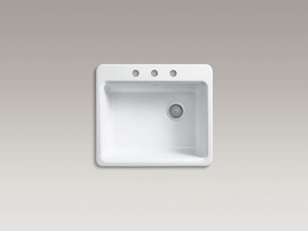 KOHLER K-5872-3A1-7 Riverby 25" Top-Mount Single-Bowl Kitchen Sink - Black Black
