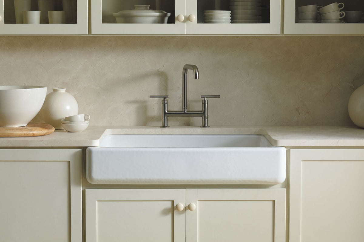 KOHLER K-6488-FF Whitehaven 35-1/2" Undermount Single-Bowl Farmhouse Kitchen Sink - Sea Salt