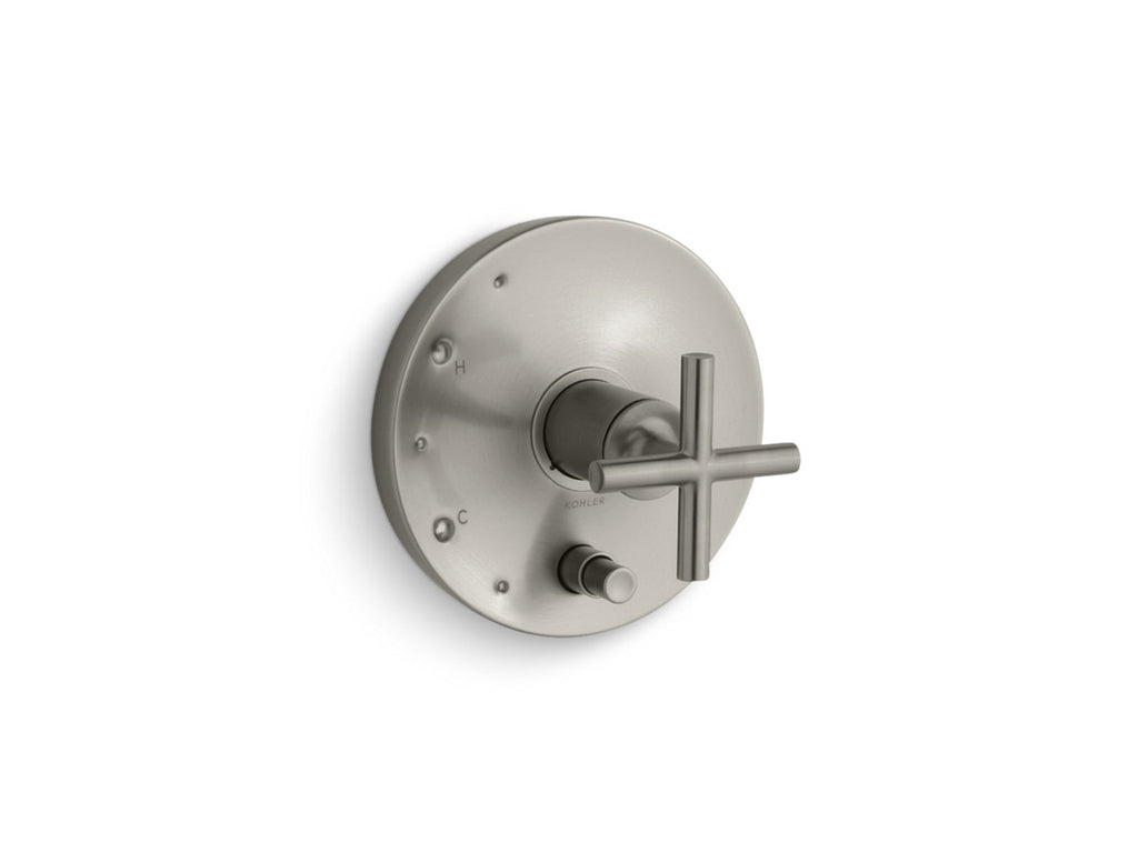 KOHLER K-T14501-3-BN Purist Rite-Temp Valve Trim With Push-Button Diverter And Cross Handle - Vibrant Brushed Nickel