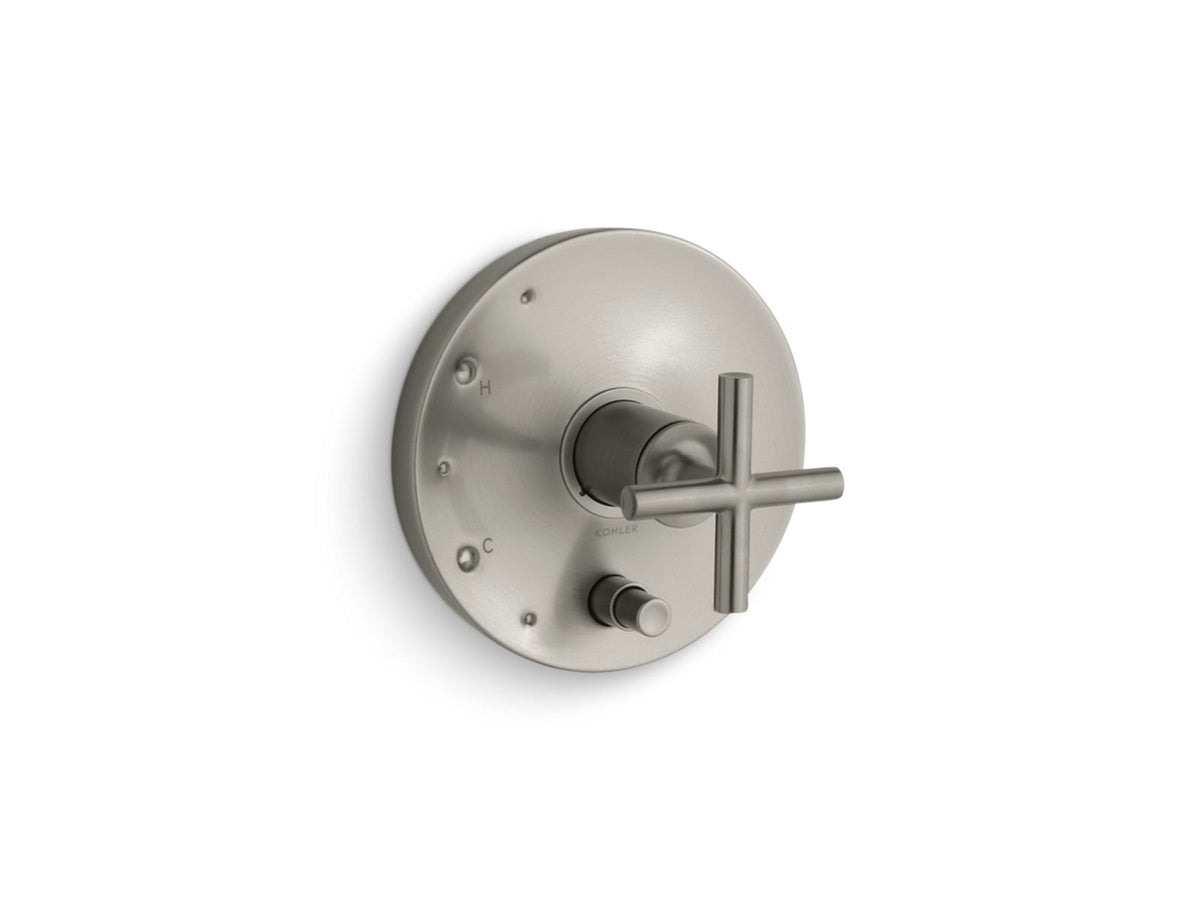 KOHLER K-T14501-3-BN Purist Rite-Temp Valve Trim With Push-Button Diverter And Cross Handle - Vibrant Brushed Nickel