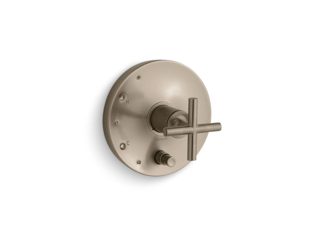 KOHLER K-T14501-3-BV Purist Rite-Temp Valve Trim With Push-Button Diverter And Cross Handle - Vibrant Brushed Bronze