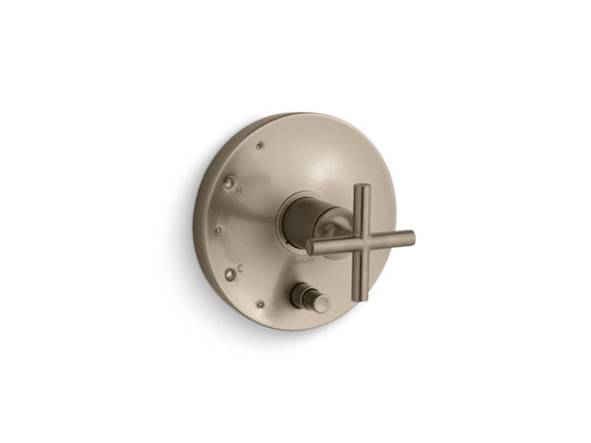 KOHLER K-T14501-3-BV Purist Rite-Temp valve trim with push-button diverter and cross handle - Vibrant Brushed Bronze
