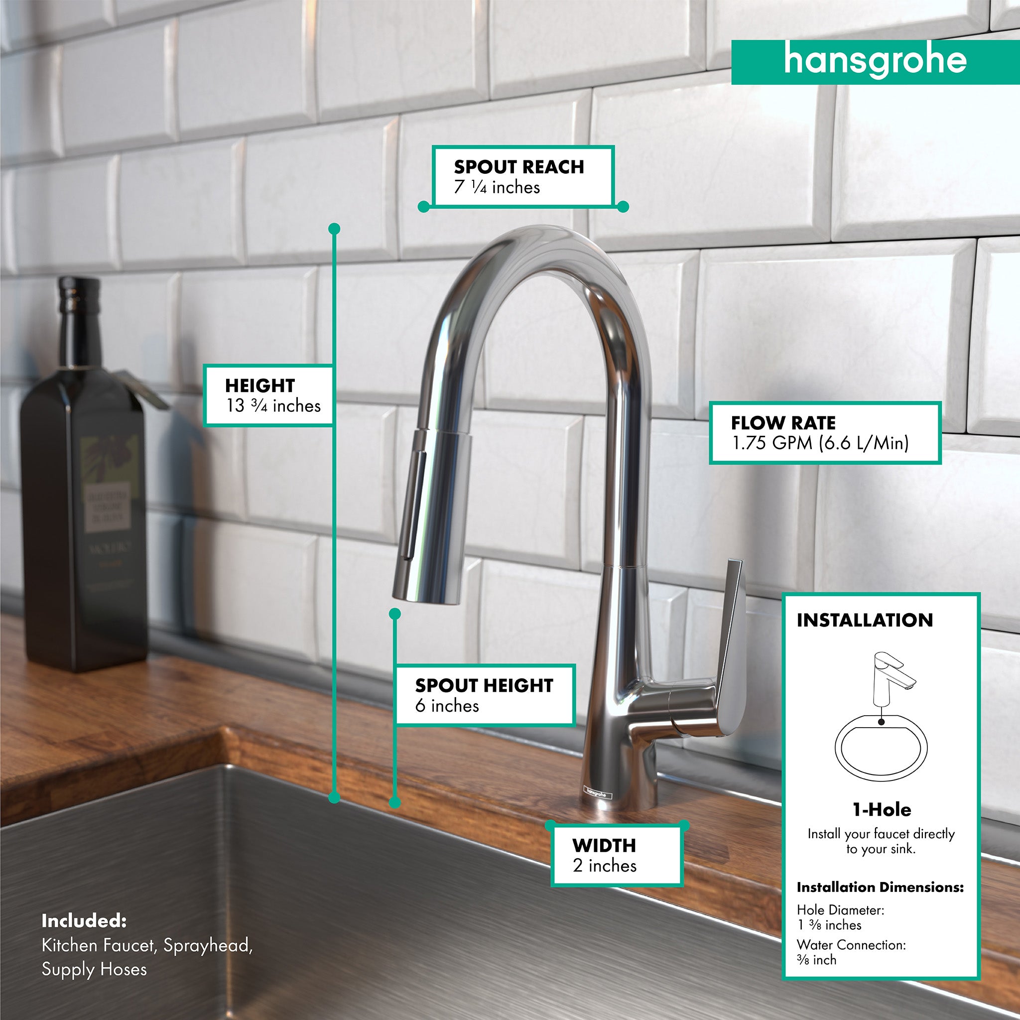 HANSGROHE 72815001 Talis S Prep Kitchen Faucet, 2-Spray Pull-Down, 1.75 GPM - Chrome
