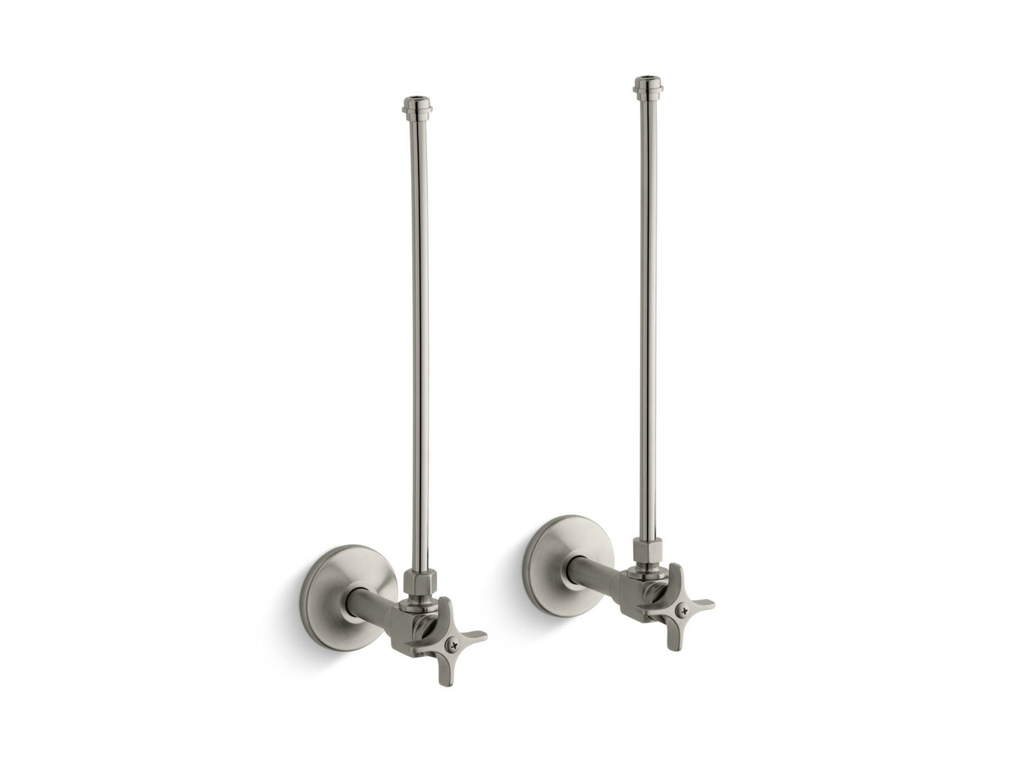 KOHLER K-7605-P-BN Pair 3/8" NPT angle supplies with stop, cross handle and annealed vertical tube - Vibrant Brushed Nickel
