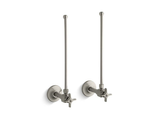 KOHLER K-7605-P-BN Pair 3/8" NPT angle supplies with stop, cross handle and annealed vertical tube - Vibrant Brushed Nickel