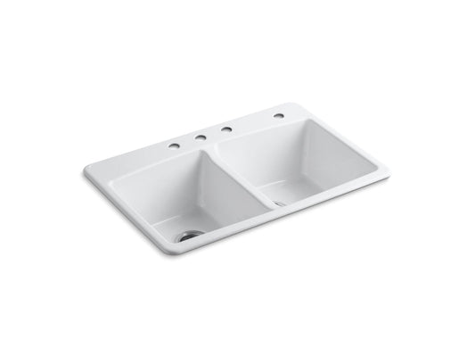 KOHLER K-5846-4-0 Brookfield 33" Top-Mount Double-Bowl Kitchen Sink In White