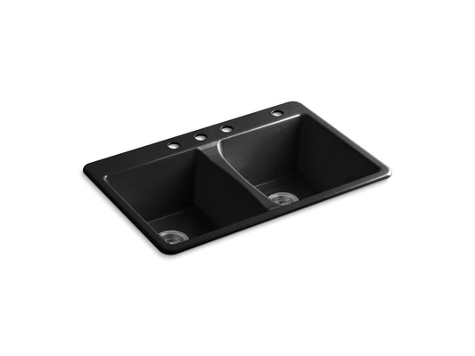 KOHLER K-5873-4-7 Deerfield 33" Top-Mount Double-Bowl Kitchen Sink In Black Black