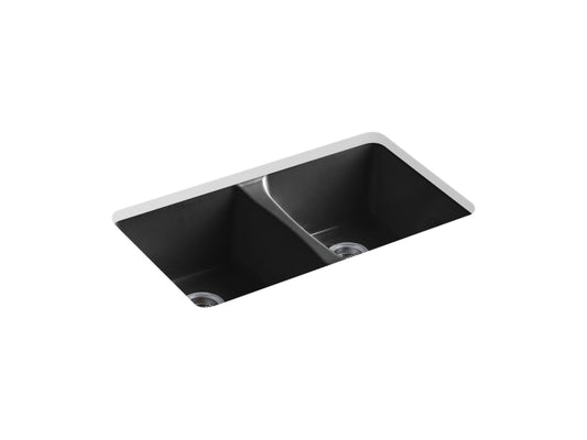 KOHLER K-5873-5U-7 Deerfield 33" Undermount Double-Bowl Kitchen Sink In Black Black