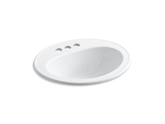 KOHLER K-2196-4-0 Pennington 20-1/4" Oval Drop-In Bathroom Sink In White