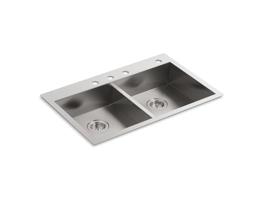 KOHLER K-3996-4-NA Vault 33" Top-/Undermount Double-Bowl Kitchen Sink