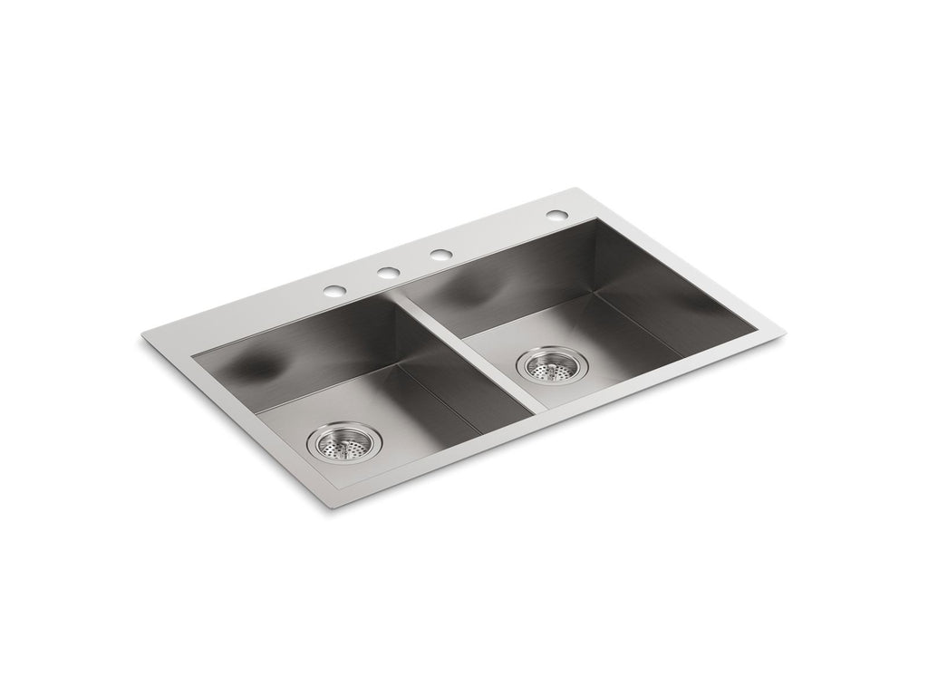 KOHLER K-3996-4-NA Vault 33" Top-/Undermount Double-Bowl Kitchen Sink - Stainless Steel