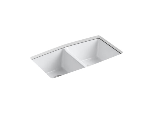 KOHLER K-5846-5U-0 Brookfield 33" Undermount Double-Bowl Kitchen Sink In White