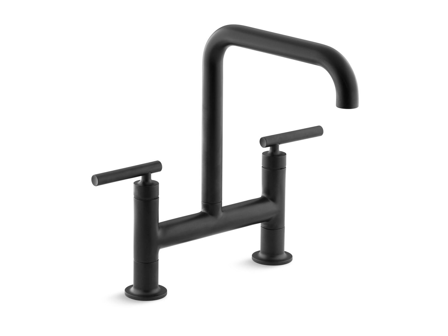 KOHLER K-7547-4-BL Purist Two-Hole Bridge Kitchen Sink Faucet In Matte Black