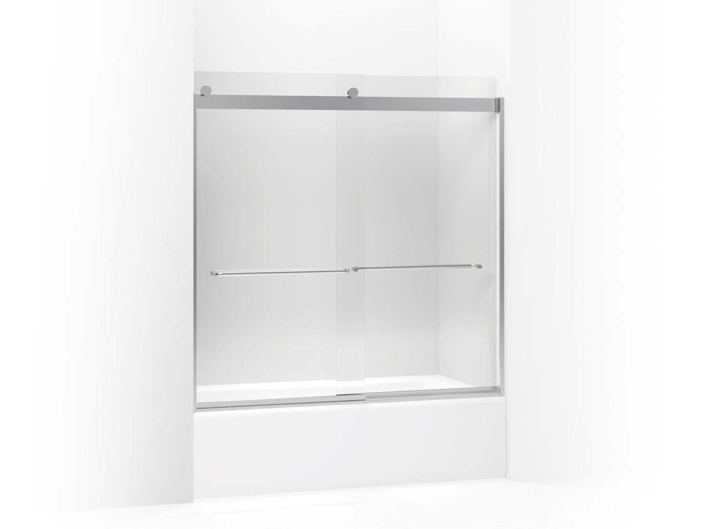 KOHLER K-706006-L-SH Levity Sliding Bath Door, 59-3/4" H X 56-5/8 - 59-5/8" W, With 1/4" Thick Crystal Clear Glass In Bright Silver