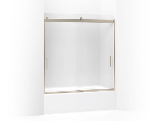 KOHLER K-706000-D3-ABV Levity Sliding Bath Door, 62" H X 56-5/8 - 59-5/8" W, With 1/4" Thick Frosted Glass In Anodized Brushed Bronze