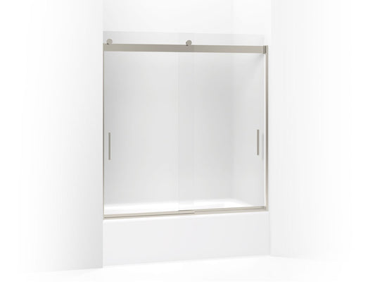 KOHLER K-706000-D3-MX Levity Sliding Bath Door, 62" H X 56-5/8 - 59-5/8" W, With 1/4" Thick Frosted Glass In Matte Nickel