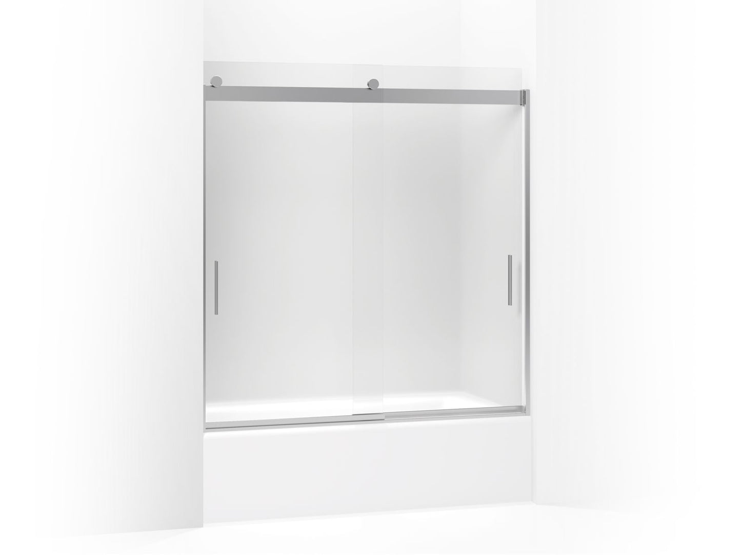 KOHLER K-706000-D3-SH Levity Sliding Bath Door, 62" H X 56-5/8 - 59-5/8" W, With 1/4" Thick Frosted Glass In Bright Silver