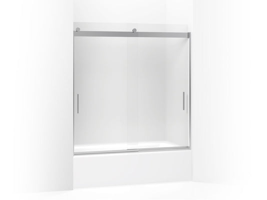 KOHLER K-706000-D3-SH Levity Sliding Bath Door, 62" H X 56-5/8 - 59-5/8" W, With 1/4" Thick Frosted Glass In Bright Silver