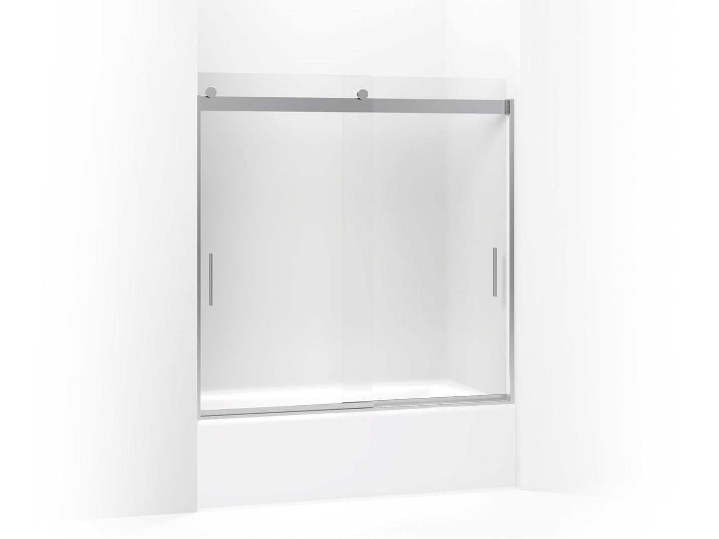 KOHLER K-706002-D3-SH Levity Sliding Bath Door, 59-3/4" H X 56-5/8 - 59-5/8" W, With 1/4" Thick Frosted Glass In Bright Silver