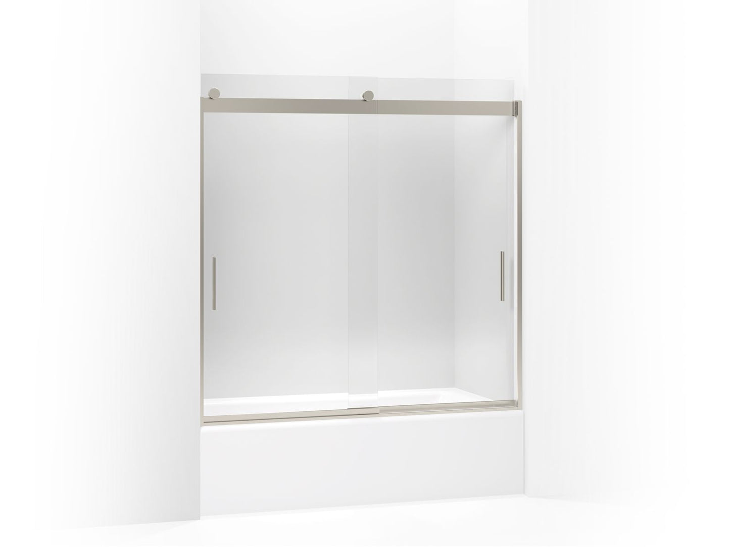 KOHLER K-706002-L-MX Levity Sliding Bath Door, 59-3/4" H X 56-5/8 - 59-5/8" W, With 1/4" Thick Crystal Clear Glass In Matte Nickel