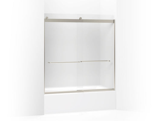 KOHLER K-706004-D3-MX Levity Sliding Bath Door, 62" H X 56-5/8 - 59-5/8" W, With 1/4" Thick Frosted Glass In Matte Nickel