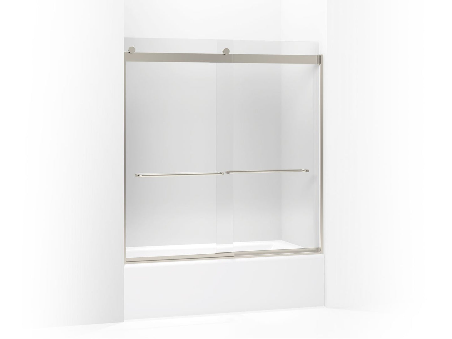 KOHLER K-706004-L-MX Levity Sliding Bath Door, 62" H X 56-5/8 - 59-5/8" W, With 1/4" Thick Crystal Clear Glass In Matte Nickel