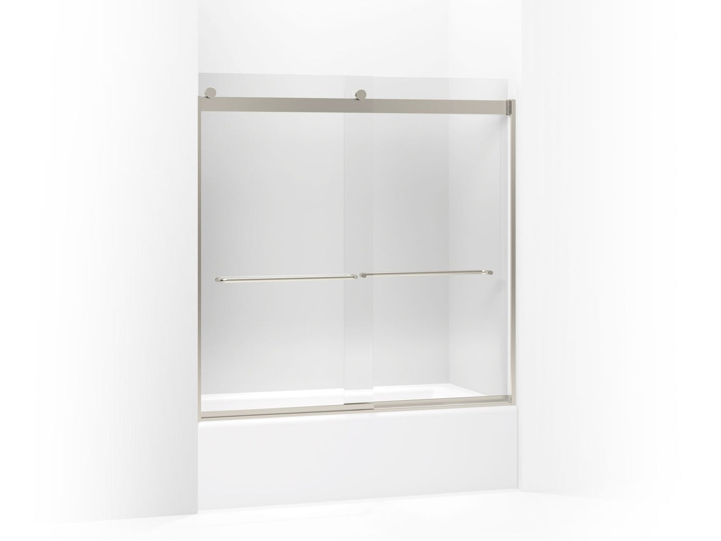 KOHLER K-706006-L-MX Levity Sliding Bath Door, 59-3/4" H X 56-5/8 - 59-5/8" W, With 1/4" Thick Crystal Clear Glass In Matte Nickel