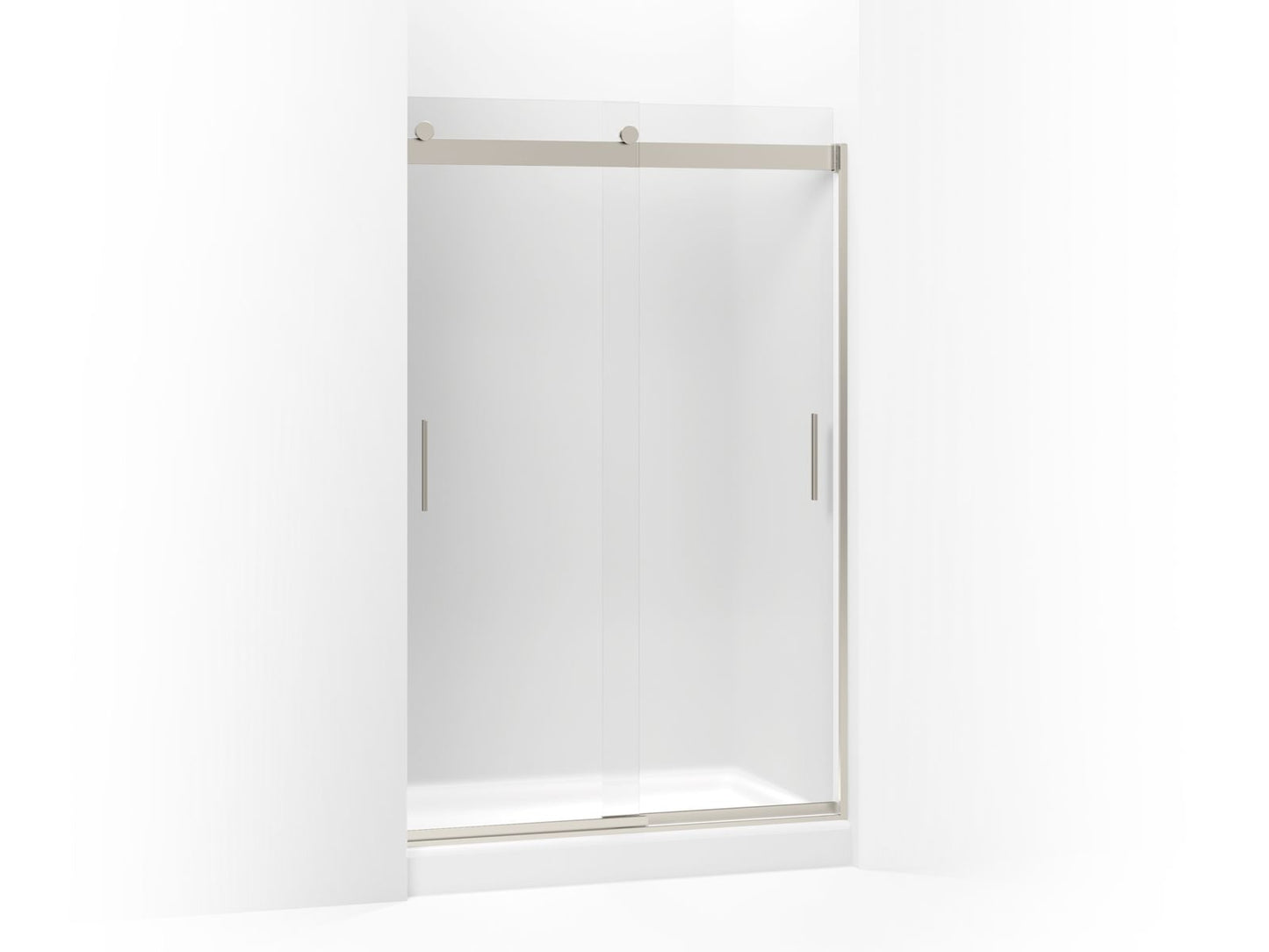 KOHLER K-706008-D3-MX Levity Sliding Shower Door, 74" H X 43-5/8 - 47-5/8" W, With 1/4" Thick Frosted Glass In Matte Nickel