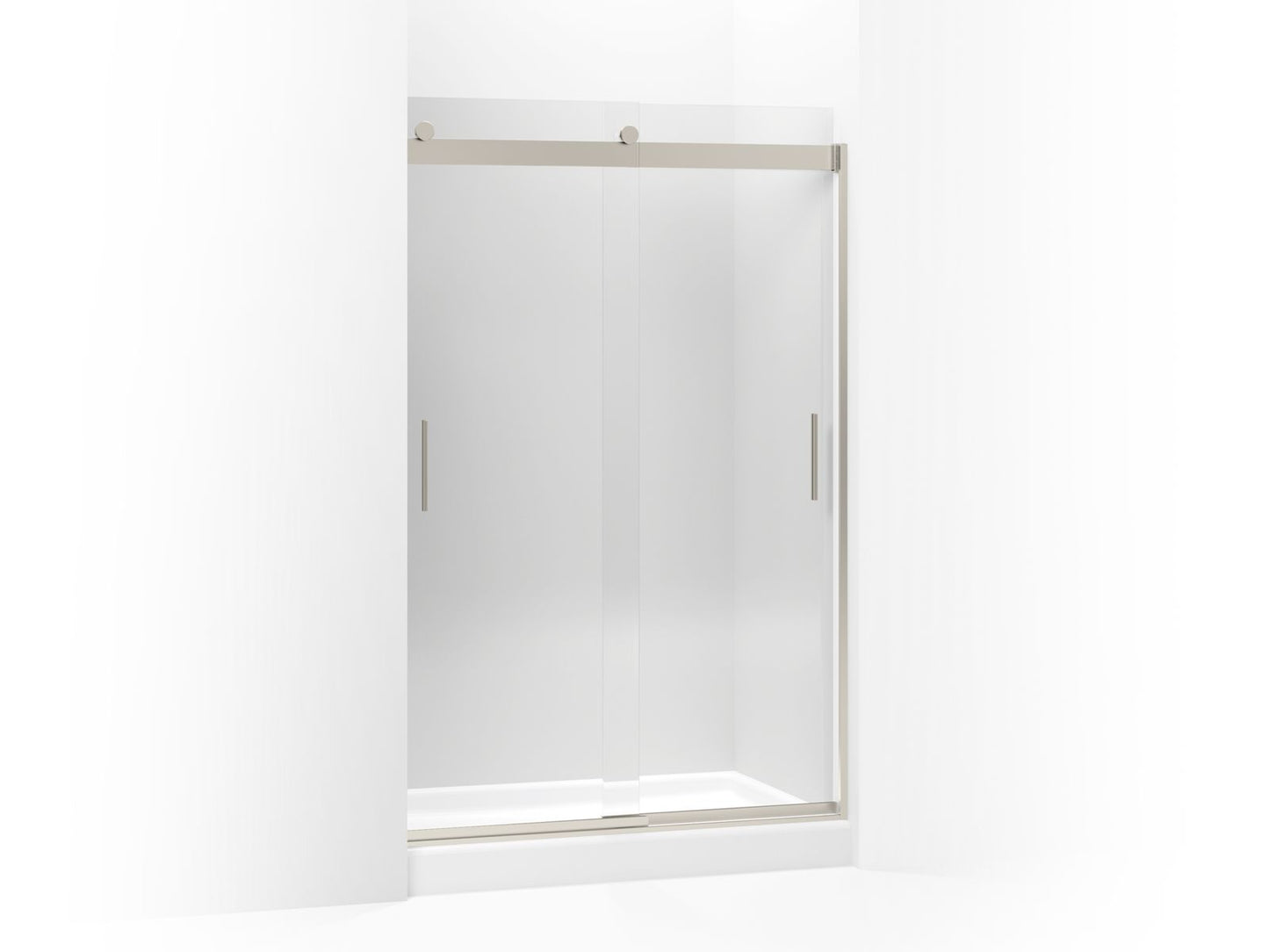 KOHLER K-706008-L-MX Levity Sliding Shower Door, 74" H X 43-5/8 - 47-5/8" W, With 1/4" Thick Crystal Clear Glass In Matte Nickel