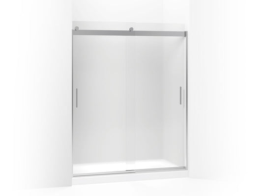 KOHLER K-706009-D3-SH Levity Sliding Shower Door, 74" H X 56-5/8 - 59-5/8" W, With 1/4" Thick Frosted Glass And Blade Handles In Bright Silver