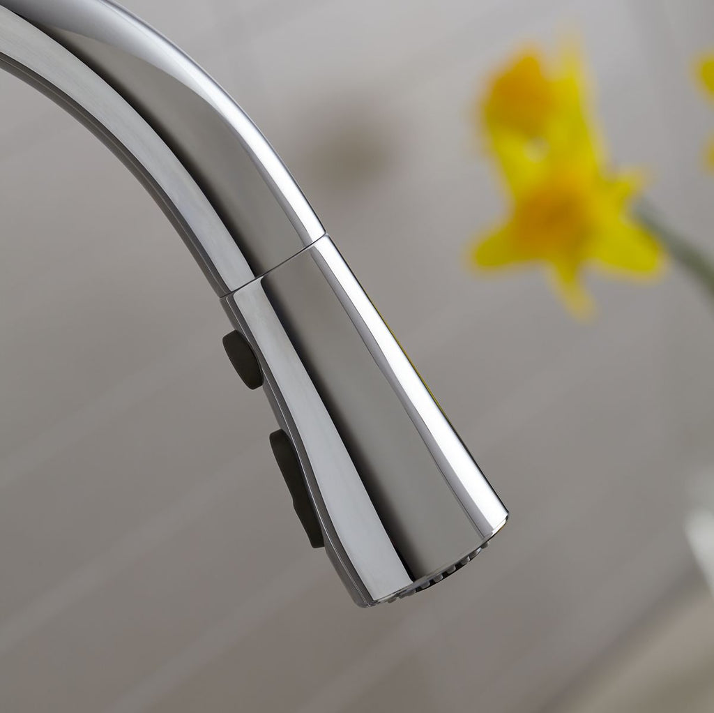 KOHLER K-597-VS Simplice Compact Pull-Down Kitchen Sink Faucet With Three-Function Sprayhead - Vibrant Stainless