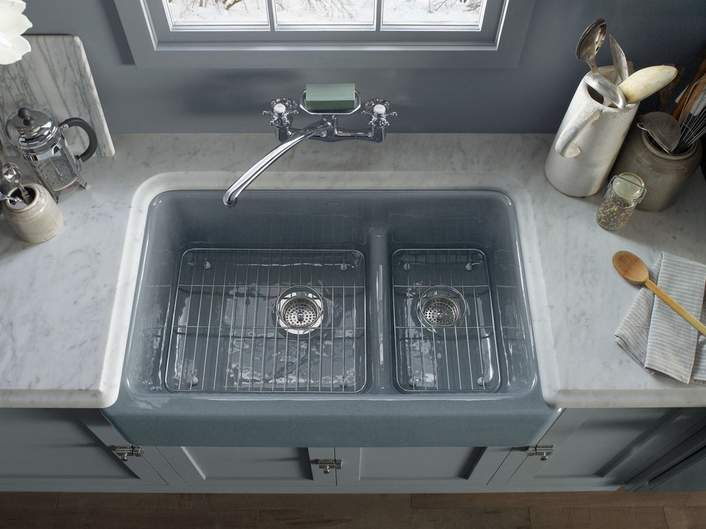 KOHLER K-6427-FF Whitehaven Smart Divide 35-3/4" Undermount Double-Bowl Farmhouse Kitchen Sink - Sea Salt