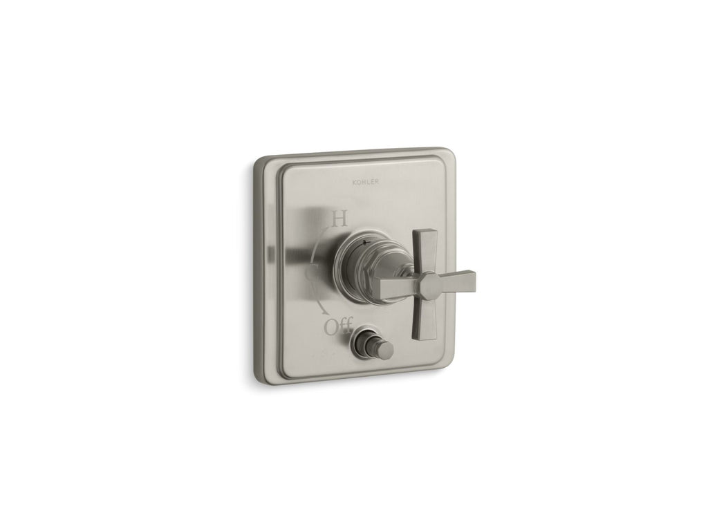 KOHLER K-T98757-3A-BN Pinstripe Rite-Temp Valve Trim With Push-Button Diverter And Cross Handle - Vibrant Brushed Nickel