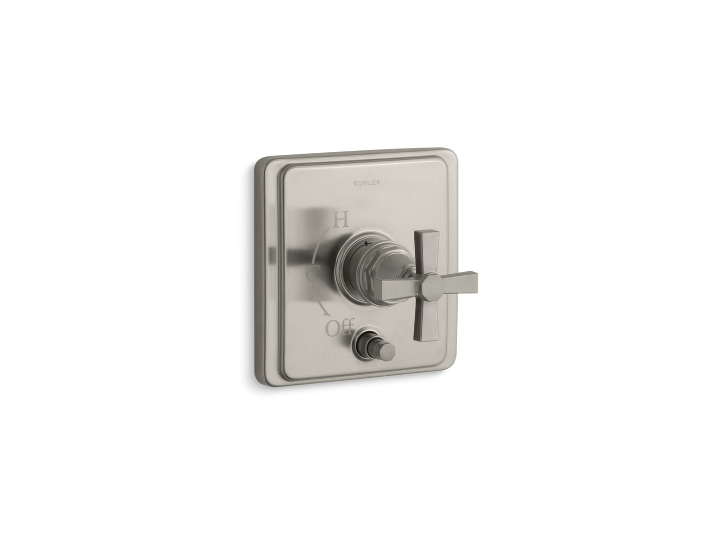 KOHLER K-T98757-3A-BN Pinstripe Rite-Temp valve trim with push-button diverter and cross handle - Vibrant Brushed Nickel