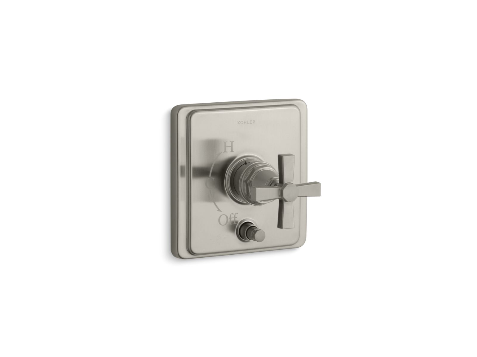 KOHLER K-T98757-3A-BN Pinstripe Rite-Temp Valve Trim With Push-Button Diverter And Cross Handle - Vibrant Brushed Nickel