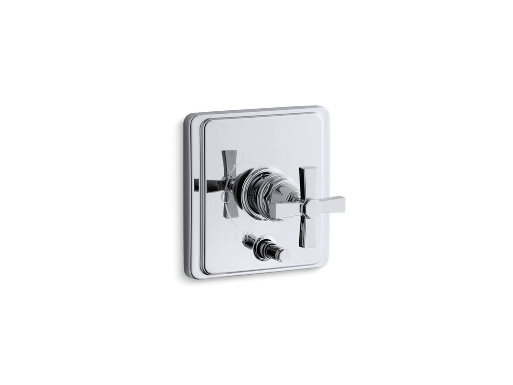 KOHLER K-T98757-3A-BN Pinstripe Rite-Temp Valve Trim With Push-Button Diverter And Cross Handle - Vibrant Brushed Nickel