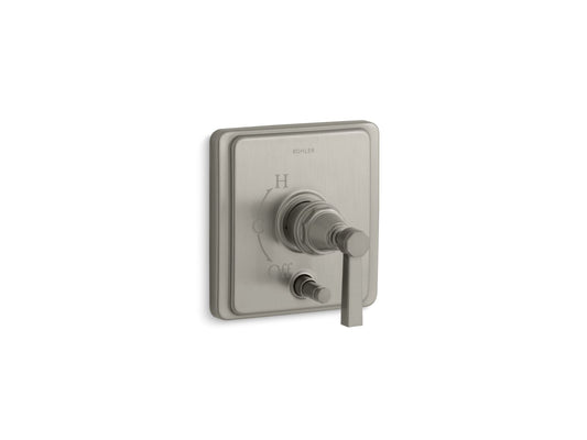 KOHLER K-T98757-4A-BN Pinstripe Rite-Temp Valve Trim With Push-Button Diverter And Lever Handle In Vibrant Brushed Nickel