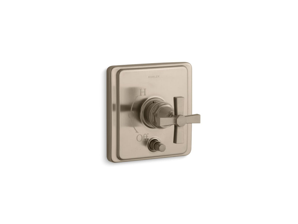 KOHLER K-T98757-3A-BV Pinstripe Rite-Temp Valve Trim With Push-Button Diverter And Cross Handle - Vibrant Brushed Bronze