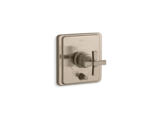 KOHLER K-T98757-3A-BV Pinstripe Rite-Temp valve trim with push-button diverter and cross handle - Vibrant Brushed Bronze