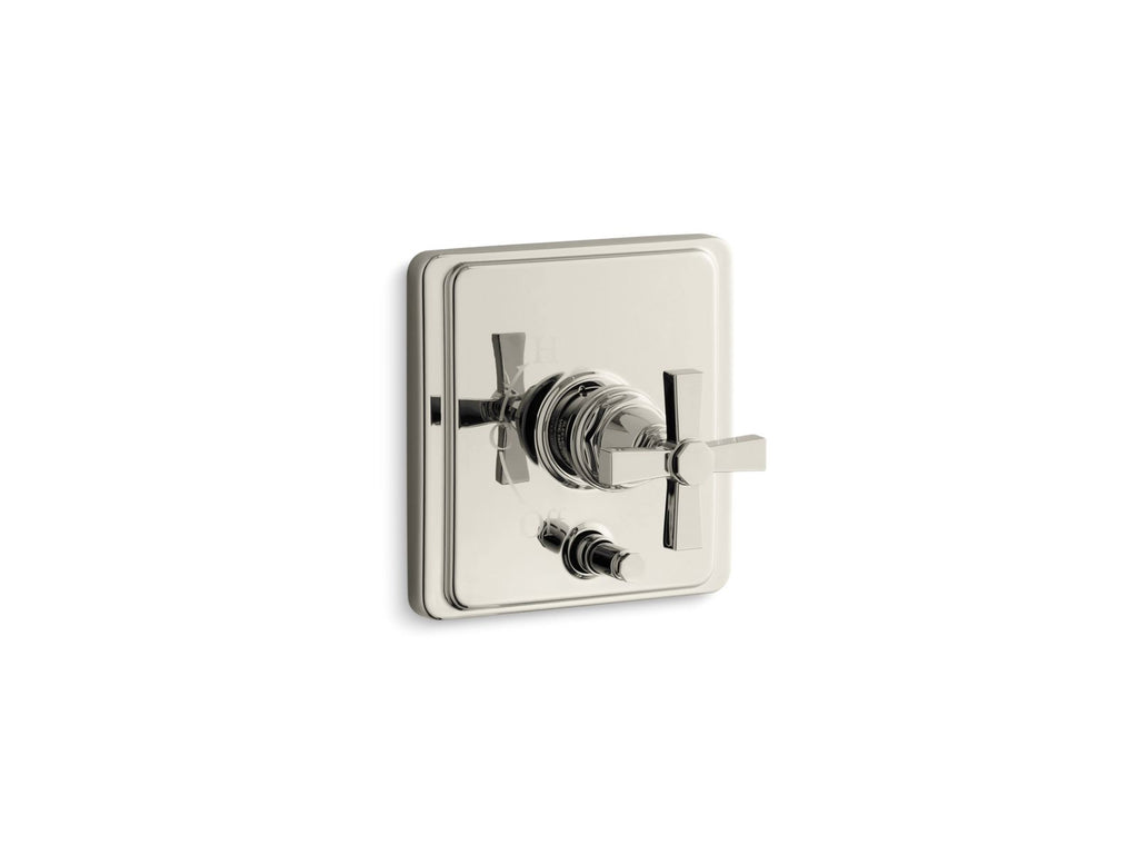 KOHLER K-T98757-3A-SN Pinstripe Rite-Temp Valve Trim With Push-Button Diverter And Cross Handle - Vibrant Polished Nickel